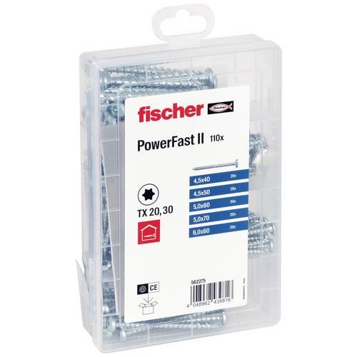 Fischer 562275 Meisterbox PowerFast II PH VG TX Spanplattenschrauben-Sortiment Stahl galvanisch verzinkt 1 Set