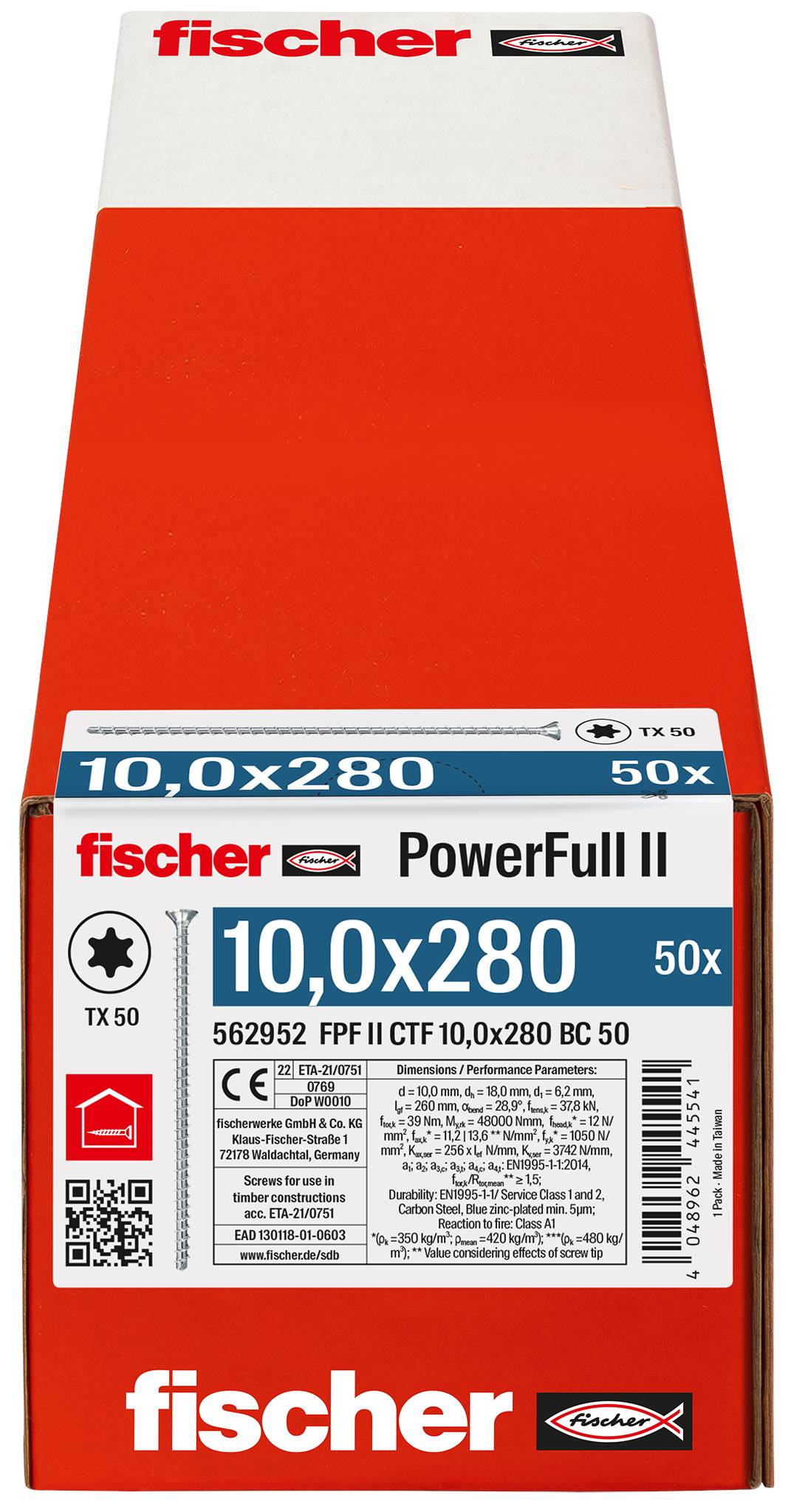 Fischer 562952 FPF II CTF 10,0 x 280 BC 50 Holzschraube 10 mm 280 mm TX Stahl galvanisch verzinkt 50 St.-2