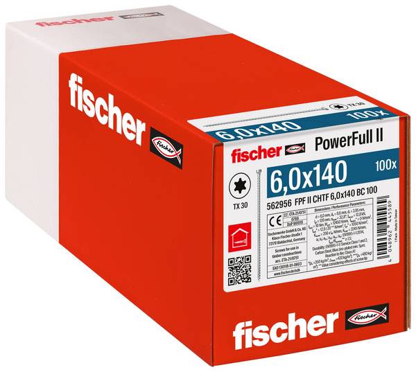 Fischer 562956 FPF II CHTF 6,0 x 140 BC 100 Holzschraube 6 mm 140 mm TX Stahl galvanisch verzinkt 100 St.