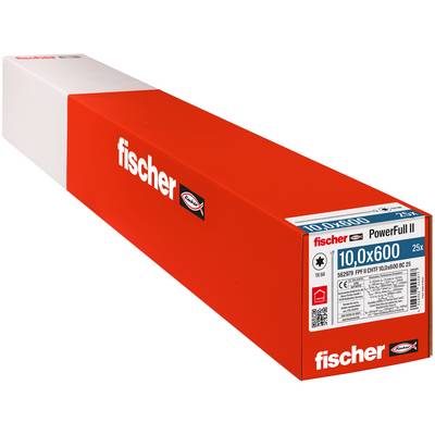 Red Fischer PowerFull II Box mit 25 Wanddübeln, gekennzeichnet mit 10x600, gezeigt in der Produktverpackung auf weißem Hintergrund