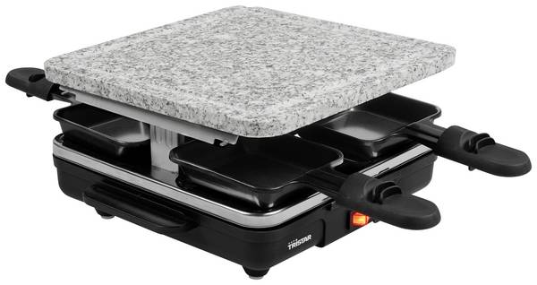 Tristar RA-2745 Raclette Antihaftbeschichtung, Kontrollleuchte, 4 Pfännchen, mit Grillstein Schwarz, Grau