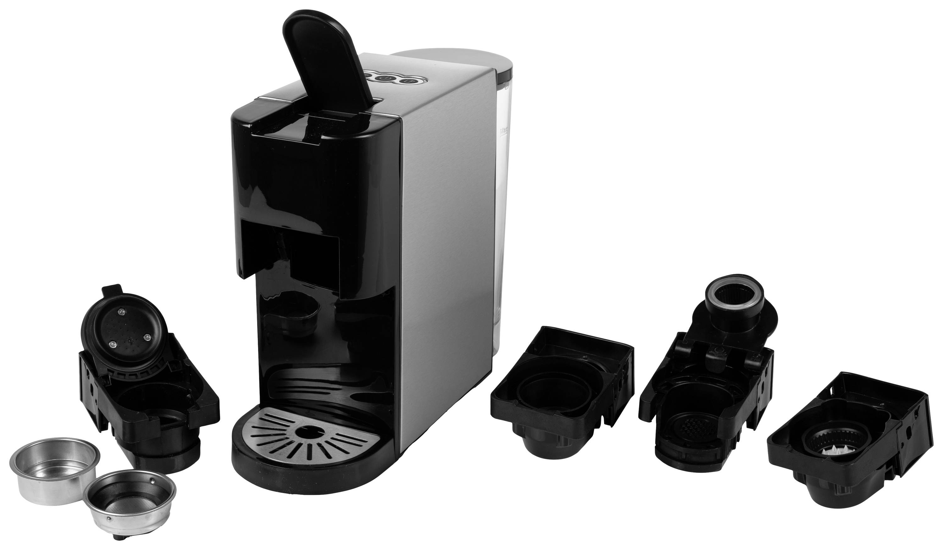 Kaffeemaschine mit entnommenen Teilen auf einem Tisch, bereit zur Reinigung oder Montage.