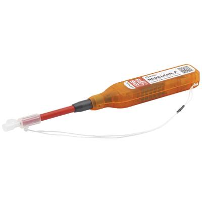 Ein orangefarbenes Reinigungswerkzeug mit einer roten Spitze, verwendet zur Reinigung von Glasfaserverbindungen in Netzwerkinstallationen.