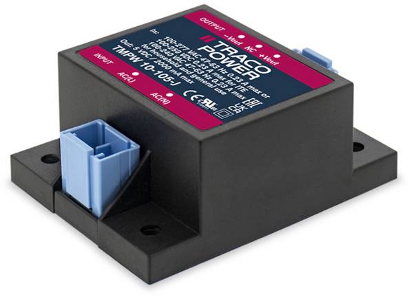 Elektronisches blau-schwarzes Gerät mit einem Etikett. Es hat Anschlüsse und wird als Stromgeber verwendet.