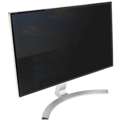 Flacher Computer-Monitor auf einem gebogenen Standfuß, zeigt Windows-Desktop-Bildschirm, schwarze Ränder, silbernes Gehäuse.
