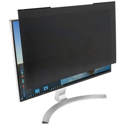 Ein Monitor mit einem Sichtschutzfilter, der den Bildschirm verdunkelt. Der Filter dient dem Schutz der Privatsphäre bei der Nutzung des Computers.