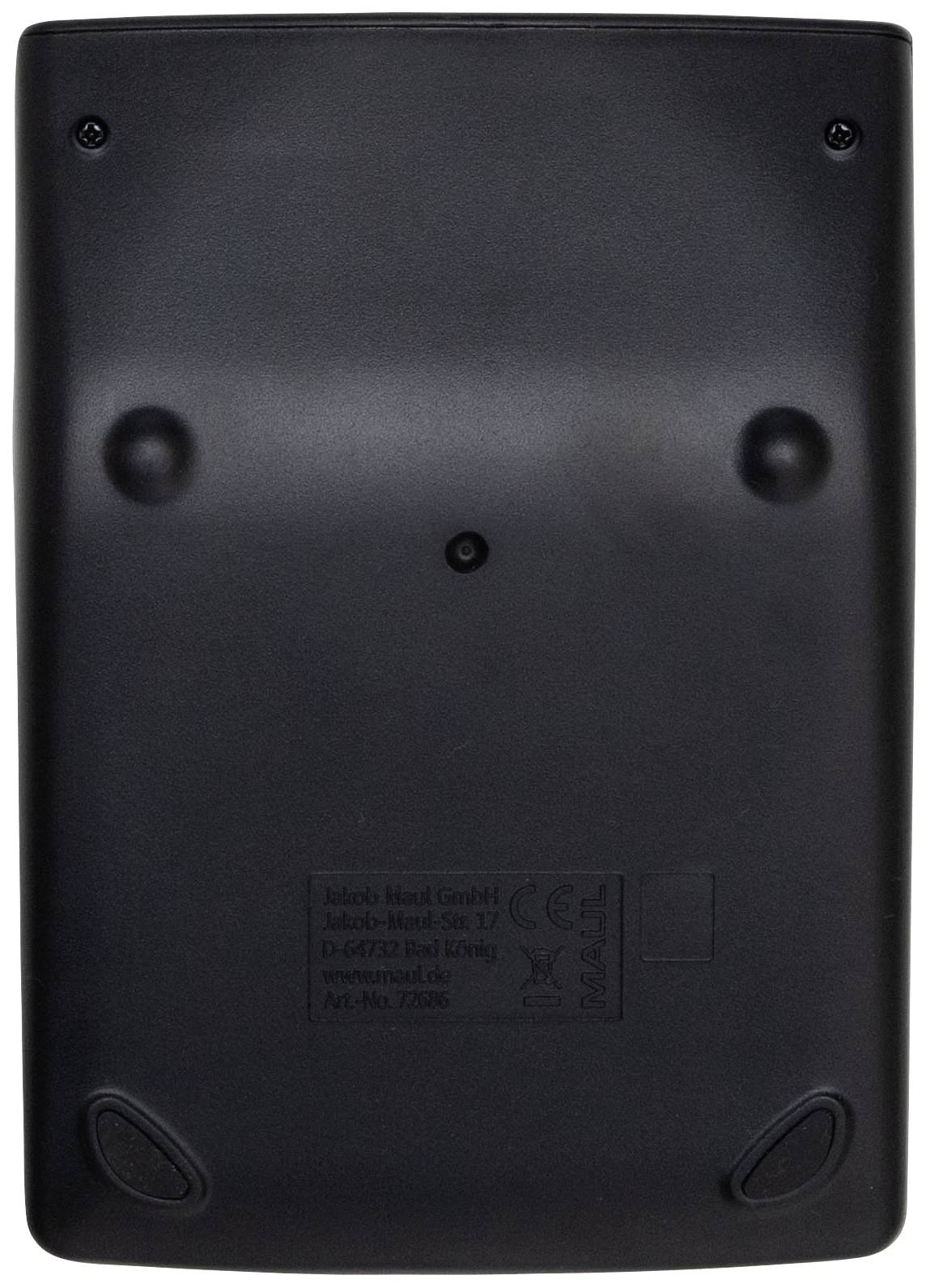 Rückseite eines schwarzen elektronischen Geräts, möglicherweise ein Taschenrechner oder Fernbedienung, mit glatter Oberfläche und kleinen Erhebungen.