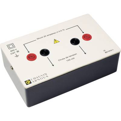 Elektrisches Prüfgerät von Chauvin Arnoux mit zwei roten und einem schwarzen Anschluss, Spannungshinweis 'Chute de Tension 100 mV'.