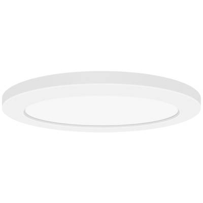 Flache, runde, weiße LED-Deckenleuchte mit schlichtem Design. Ideal für moderne Innenräume.