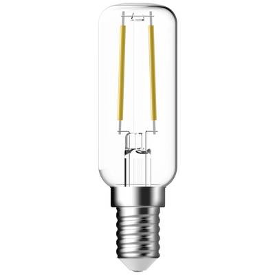 Eine LED-Filament-Glühbirne mit klarem Glas und sichtbaren Filamenten.