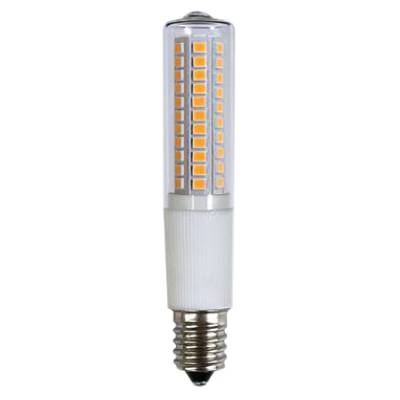Eine LED-Glühbirne mit E14-Sockel in zylindrischer Form, die für energieeffiziente Beleuchtung eingesetzt wird.