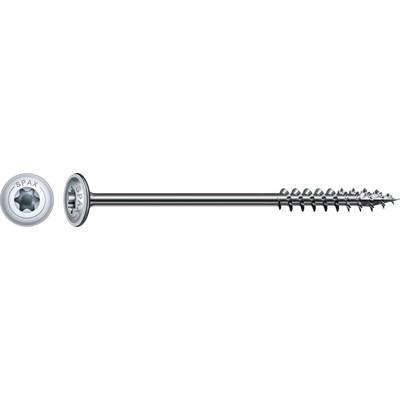 Ein silberner Universalschraube mit Torx-Antrieb und Teilgewinde. Links ist der Kopf sichtbar, rechts die spiralförmige Spitze.