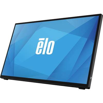 Blauer Bildschirm mit dem weißen 'elo'-Logo in der Mitte, auf einem modernen, schwarzen Rahmen.