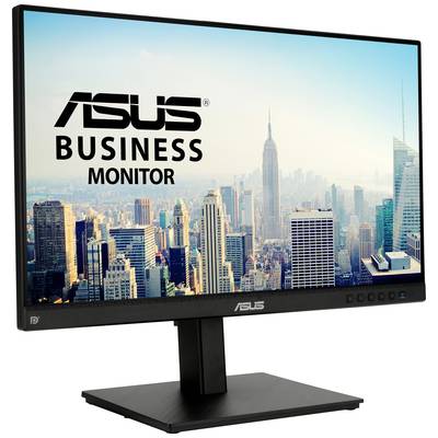 Ein Computerbildschirm zeigt die Skyline einer Stadt mit dem Text 'ASUS Business Monitor' im Vordergrund.