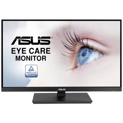 Asus Monitor Werbung mit Nahaufnahme eines Auges und Hinweis 'TÜV Rheinland zertifiziert' für Augenschonung.