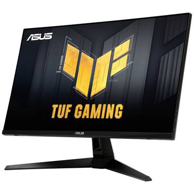 Monitor der Marke ASUS, Modell 'TUF Gaming', zeigt das Logo auf dem Bildschirm. Schlankes Design mit stabilem Standfuß.