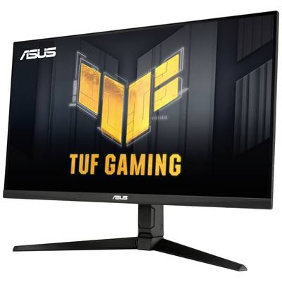 Ein ASUS TUF Gaming Monitor mit schmalem Rahmen und stilvollem Design. Auf dem Bildschirm ist das TUF Gaming Logo zu sehen.