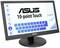 Ein Monitor mit der Aufschrift 'ASUS 10-point Touch' zeigt ein virtuelles Keyboard und Symbole für Funktionen wie Internet und Einstellungen.