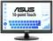 Ein ASUS-Monitor mit Touchscreen-Funktionen. Zeigt eine Bildschirmtastatur, Symbole für verschiedene Funktionen und Grafiken.