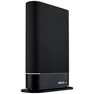 Ein schwarzer, vertikaler WLAN-Router mit geripptem Design. Unten befindet sich das 'ASUS WiFi 6'-Logo.