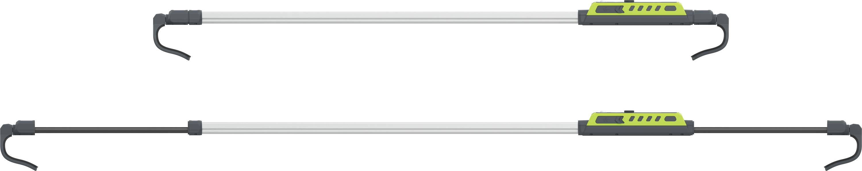 'Lange LED-Arbeitsleuchte mit Haken an beiden Enden, ideal zur Beleuchtung von Arbeitsbereichen. Portable und wiederaufladbar.'