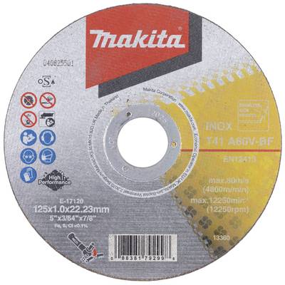 'Makita Trennscheibe für Metall, Inox T41 A60V-BF, Durchmesser 125 mm, max. 80 m/s, 12250 U/min. Hohe Leistung für Edelstahl.'
