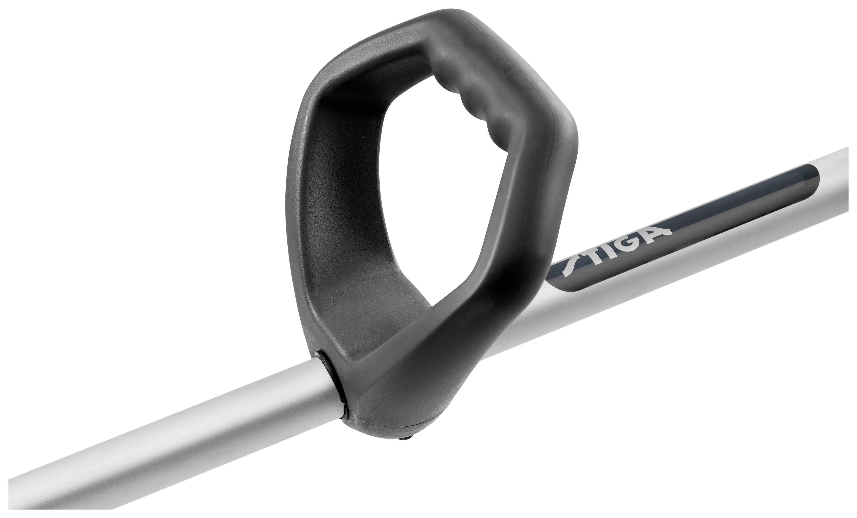 Griff eines Gartengeräts mit ergonomischem Design für komfortable Handhabung.