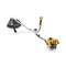 Benzinbetriebener Freischneider mit gelbem Motor, langem Griff und Trimmkopf, geeignet zum Schneiden von Gras und Unkraut in Gärten.