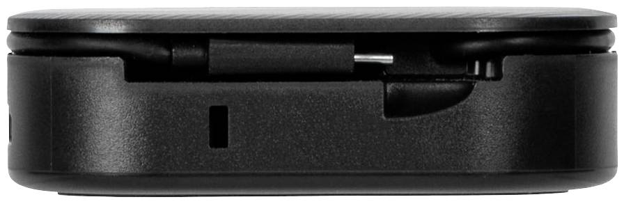 Schwarzes, rechteckiges Elektronikgerät mit USB-Anschluss und glatter Oberfläche.