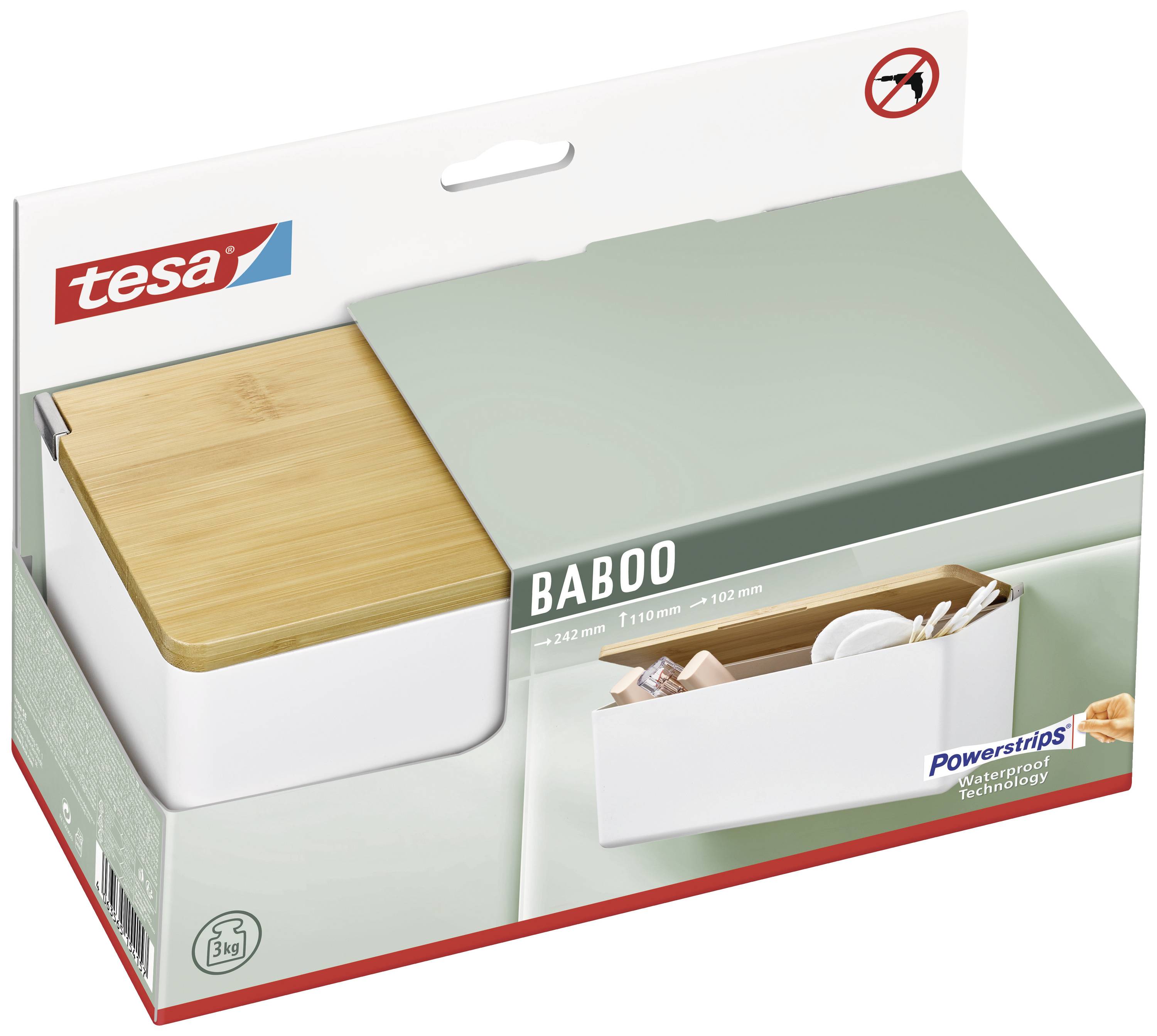 TESA - BABOO - Badezimmer-Organizer - Beige - Weiß - Kunststoff - Vollständig klebend - 3 kg - 242 mm-1