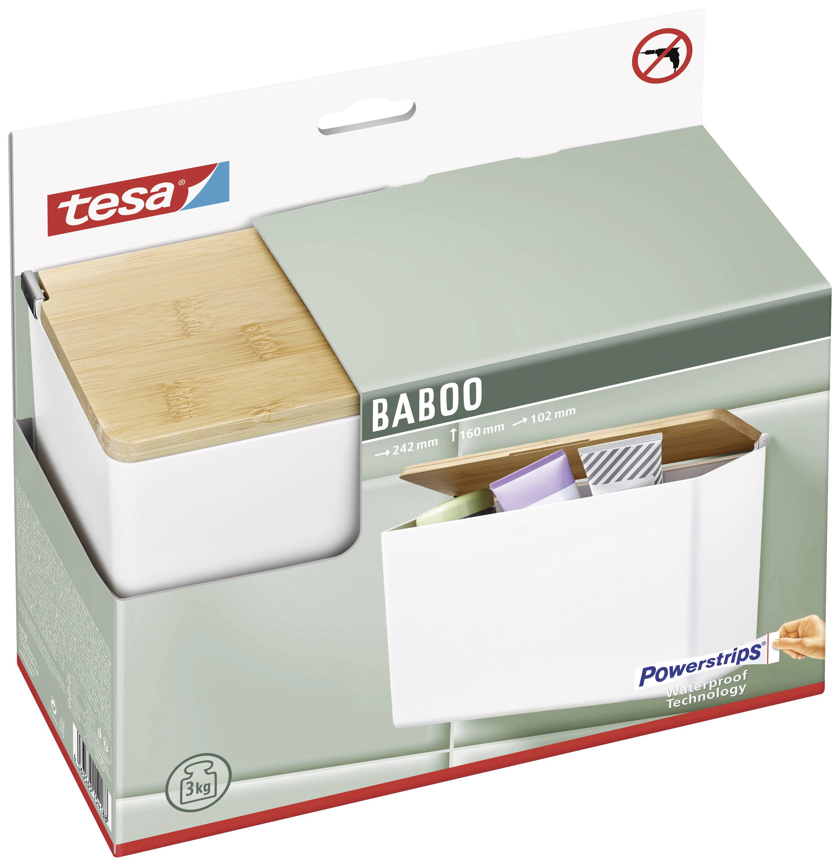 TESA - BABOO - Badezimmer-Organizer - Beige - Weiß - Kunststoff - Vollständig klebend - 3 kg - 242 mm-1