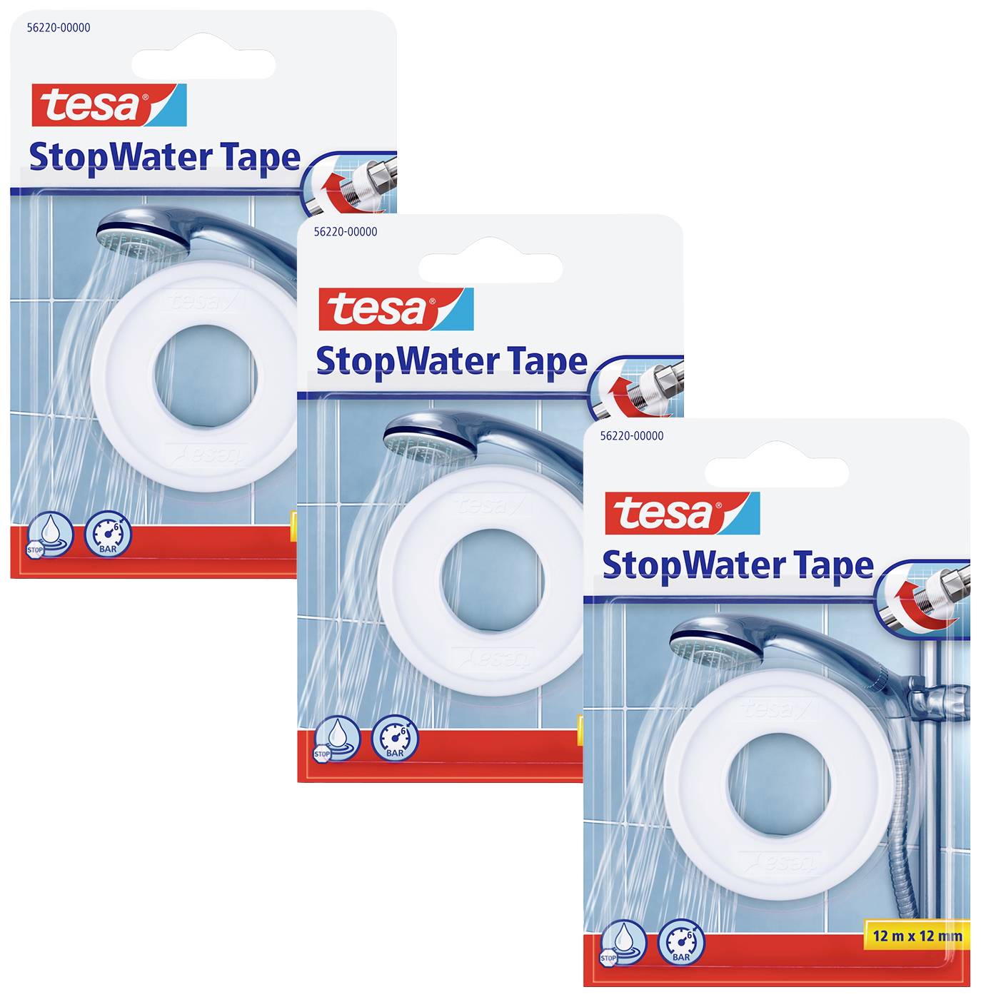 TESA STOP WATER 56220-00500-02 Reparaturband Weiß (L x B) 12 m x 12 mm 3 St.