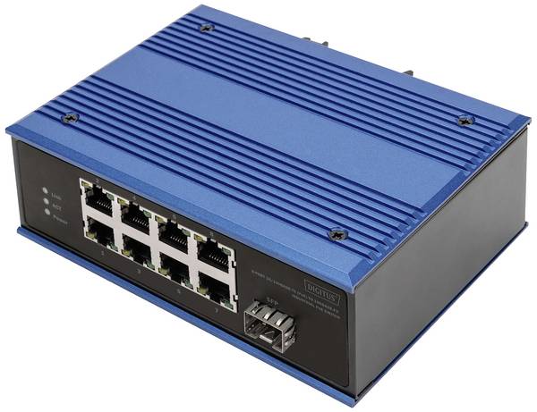 DIGITUS - 8 Port Fast Ethernet Netzwerk PoE Switch, Industrial, Unmanaged, 1 SFP Uplink