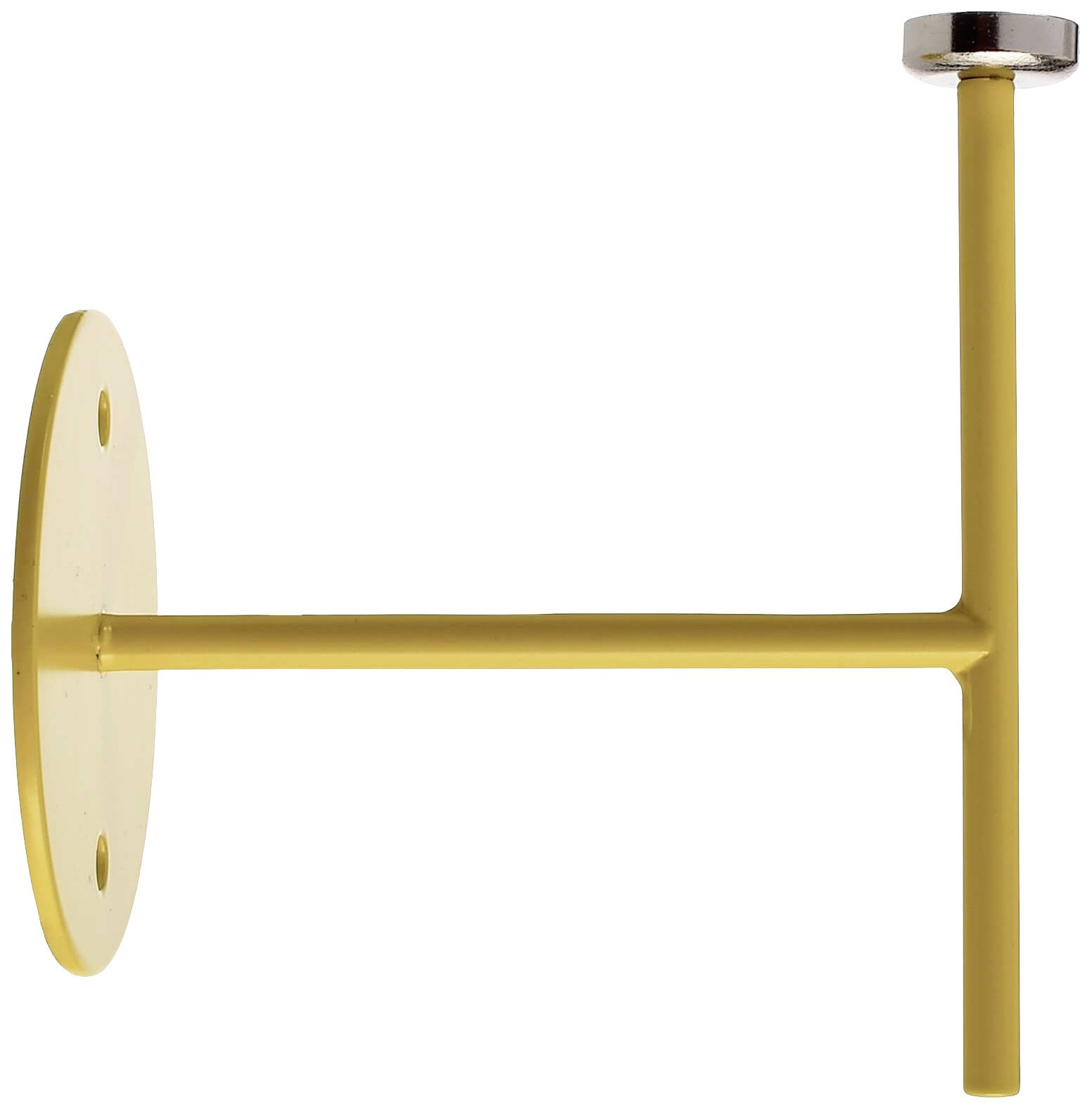 Goldener, wandmontierter Kerzenhalter aus Metall in L-Form. Die Basis ist rund, die Halterung für die Kerze ist oben fixiert.
