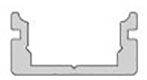 Graue, schematische Darstellung eines Metallprofils mit rechteckiger Hauptform und nach innen gebogenen Enden.