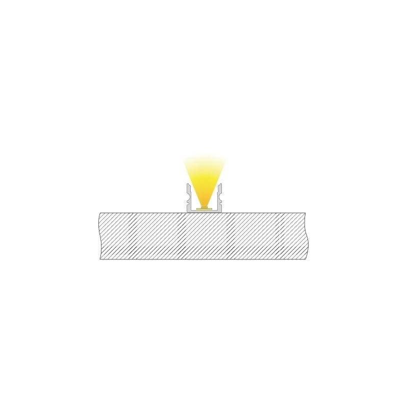 Ein Diagramm zeigt eine Lampe, die in einer Dämmschicht eingesetzt ist. Die Lampe strahlt gelbes Licht nach oben aus.