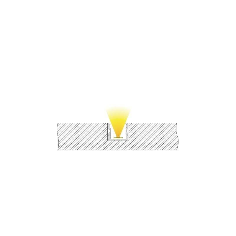 Schematische Darstellung eines Querschnitts mit einer vertieften Nut, aus der gelbes Licht nach oben strahlt.