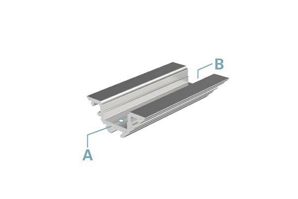 Profil eines Aluminium-Profils mit Markierungen 'A' und 'B' zur Darstellung der Bauteile.