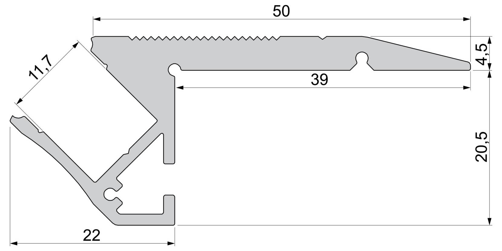 Deko Light 970502 AL-01-10 Treppenstufenprofil Aluminium (L x B x H) 3000 x 61 x 20.50 mm 3 m-6