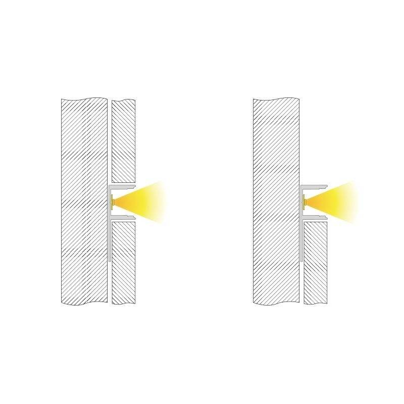Illustration zeigt zwei Türspaltsituationen. Links entweicht Licht durch den Spalt, rechts verhindert eine Dichtung den Lichtaustritt.