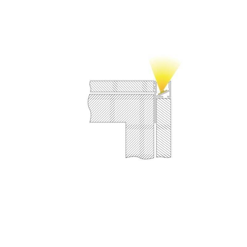 Querschnitt eines Fensters mit hervorgehobener Ecke, die gelbes Licht durchlässt, zeigt möglichen Wärmeverlustpunkt.