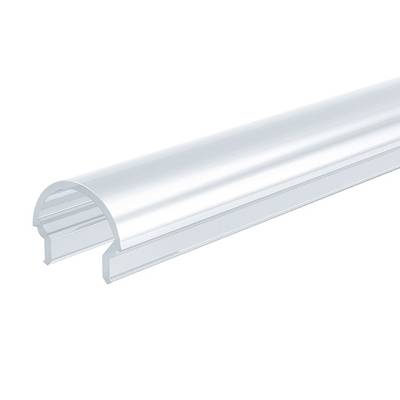 Ein transparenter Plastikkanal mit abgerundetem Oberteil, vermutlich zur Abdeckung oder Führung von Kabeln.