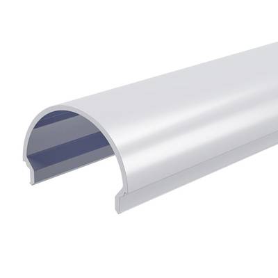 Ein gebogenes Aluminium-Profil, seitlich fotografiert, zeigt die Form eines Halbkreises mit flachen Rändern. Geeignet für LED-Streifen.