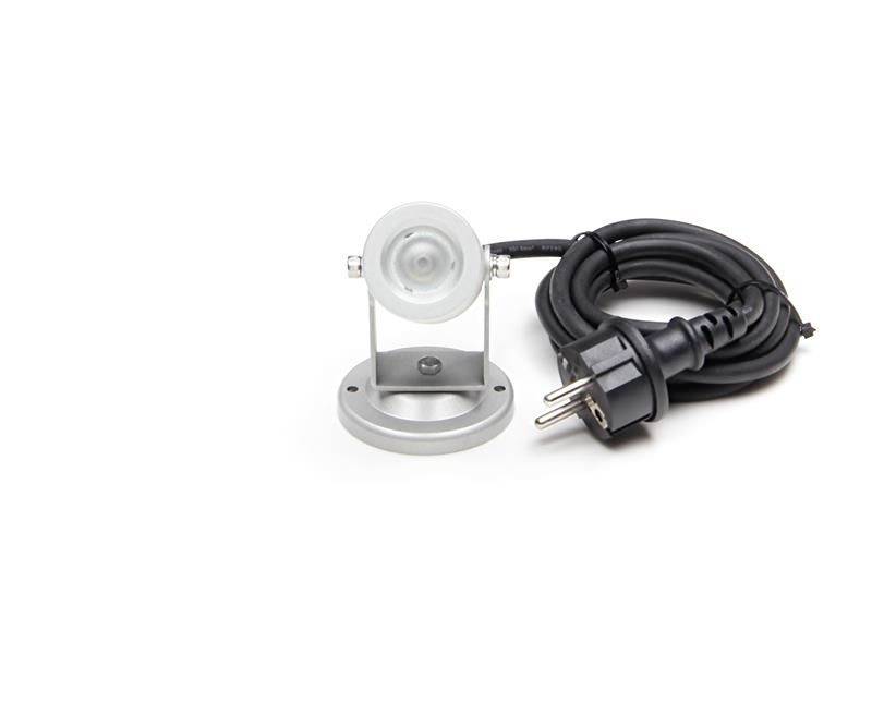 LED-Licht mit Standfuß und Kabel mit Stecker. Ideal für punktuelle Beleuchtung oder Montage an einer festen Oberfläche.