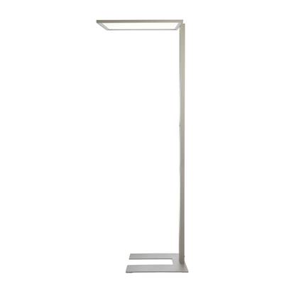 Eine moderne, minimalistische Stehlampe mit rechteckigem Leuchtkopf und schmalem, geradem Ständer. Sie eignet sich für Büro- oder Wohnbereiche.