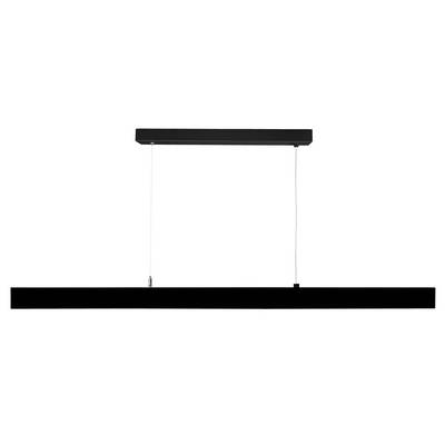 Eine moderne, schwarze Hängelampe mit schlankem, rechteckigem Design und zwei Kabeln, eignet sich für minimalistische Inneneinrichtungen.