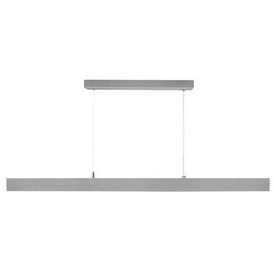 Moderne, minimalistische Pendelleuchte in rechteckigem Design aus Metall, in Grau, mit zwei Aufhängungen von der Decke.