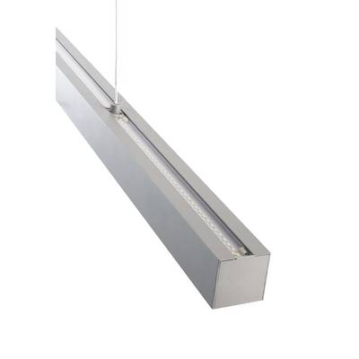 Eine moderne, rechteckige LED-Leuchte aus Metall, die von der Decke hängt. Sie ist minimalistisch und eignet sich für Büro- oder Wohnräume.