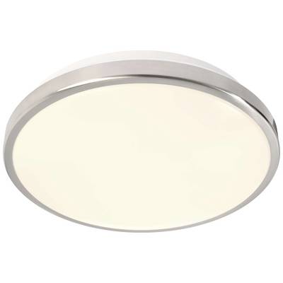 Runde Deckenleuchte mit silbernem Rahmen und weißem Diffusor. Ideal für gleichmäßige Raumbeleuchtung.