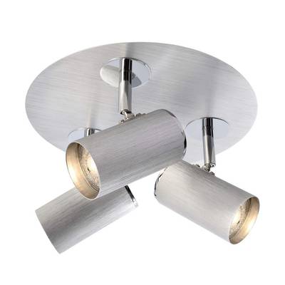 Drei verstellbare Deckenstrahler in silbernem Metall-Finish, geeignet für gerichtetes Licht in modernen Innenräumen.